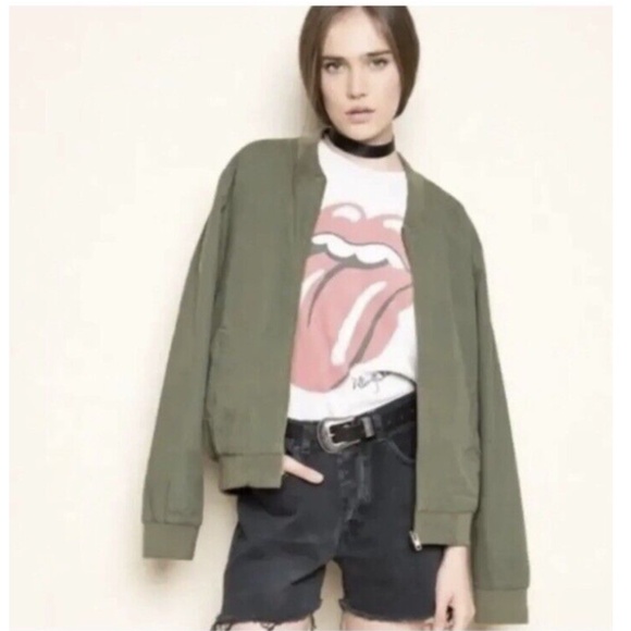 BRANDY MELVILLE Kasey Bomber Zip Up Jacket Olive Green OS - Picture 2 of 9